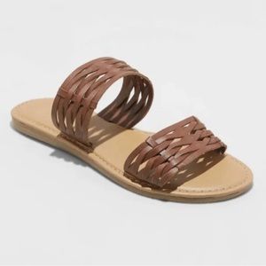 Universal Thread Addie 2 Band Slide Sandals Brown Women’s Size 11